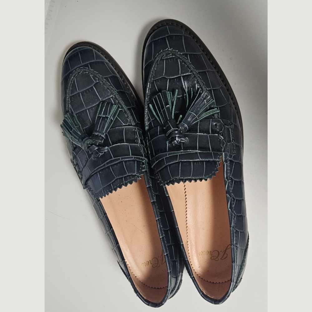 J Crew Academy Tassel Leather Loafers embossed, Green, 5.5 ✔️ - Picture 7 of 8